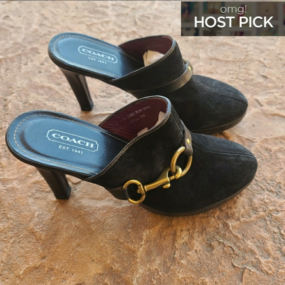 Coach Shoes - Coach Karsen Suede Horsebit Clogs Mules Heels 8